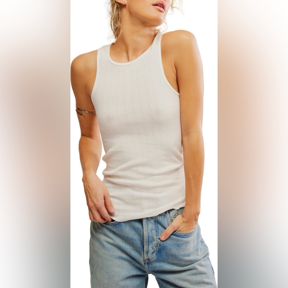 Free People Fresh in Love Pointelle Rib Crewneck Tank- Small Petite